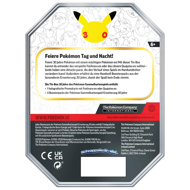 Pokémon TCG: Tin-Box 30 Jahre – Feelinara-ex – Rückseite